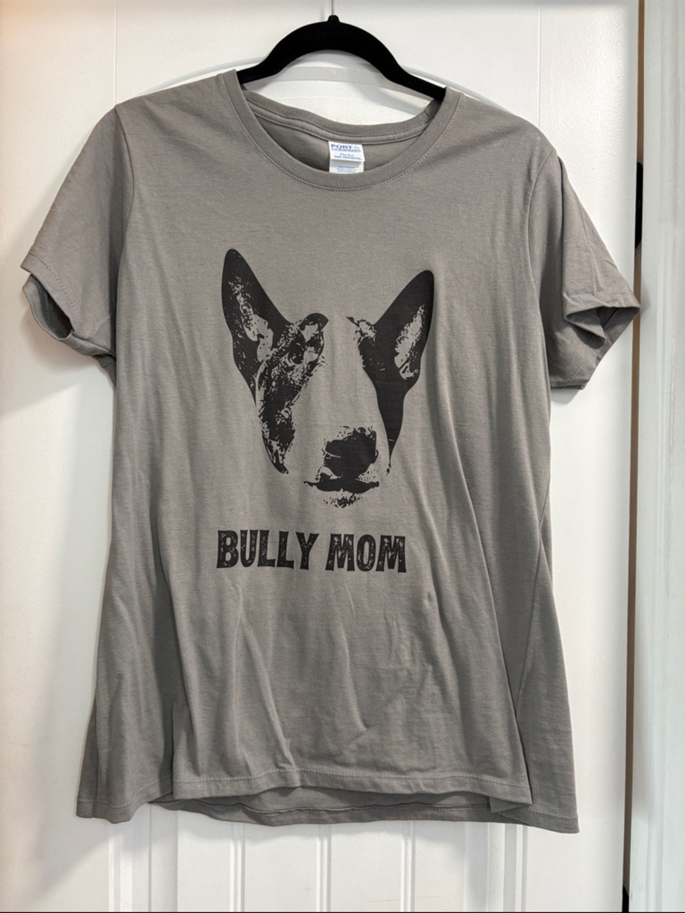 NWOT Bully Mom Bull Terrier Graphic Crew Tee in Gray